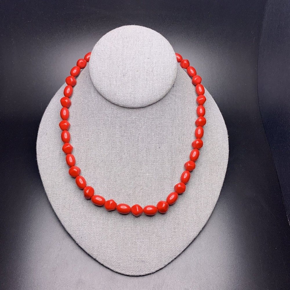 Trifari Red Beaded Necklace Plastic Bead 18 Inch Classic Vibrant Vintage
